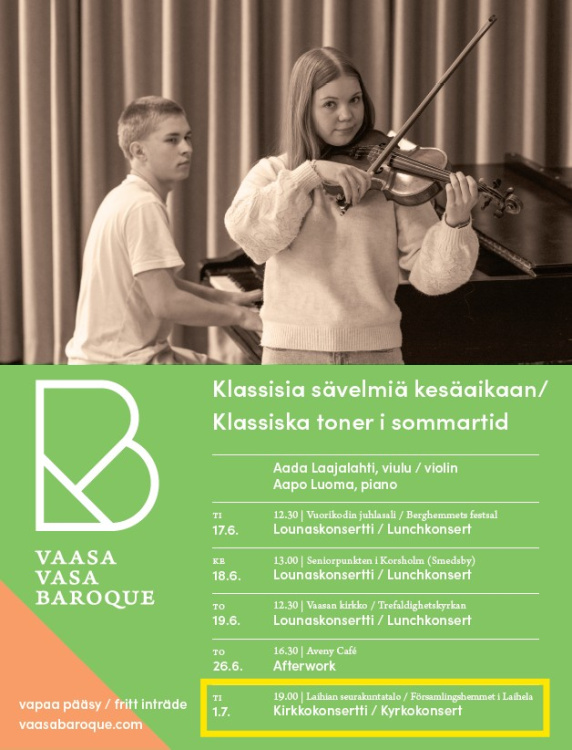 Klassisia sävelmiä kesäaikaan Vaasa Baroque